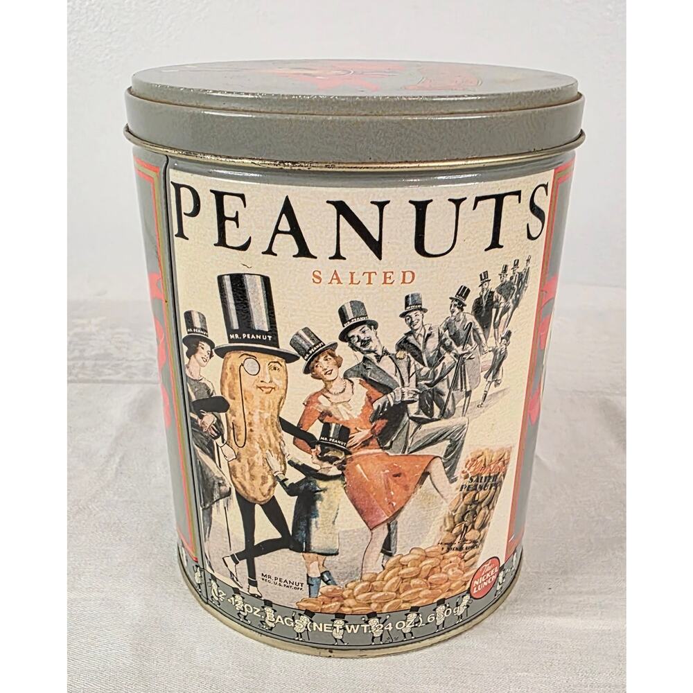 Vtg. Planter's Peanuts Tin (1989) 5" Round 6 1/2" Tall Advertising Storage